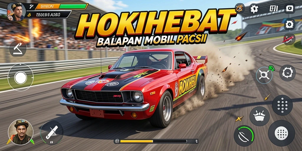 Tampilan gameplay balap mobil yang mendebarkan di HOKIHEBAT.