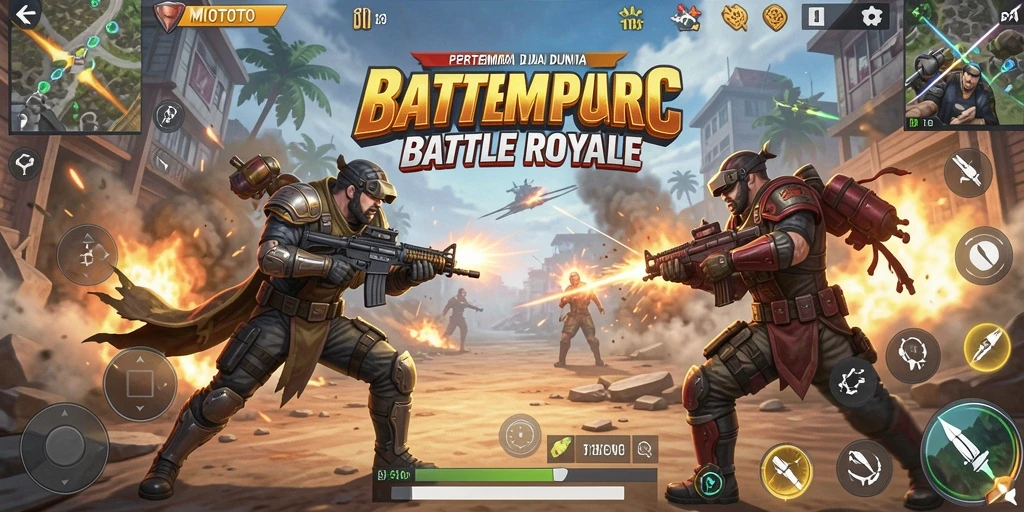 Tangkapan layar gameplay MIOTOTO menampilkan aksi pertarungan Battle Royale yang mendebarkan.
