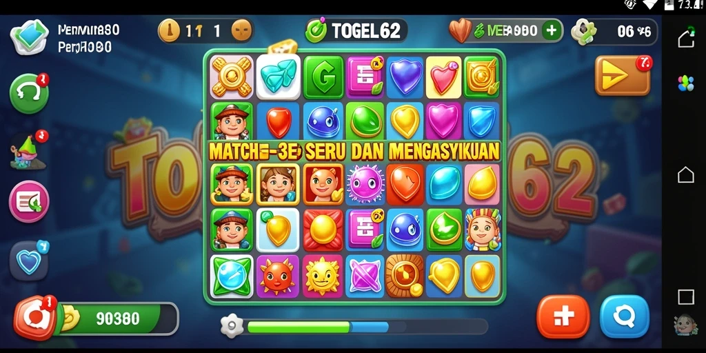 Tampilan gameplay TOGEL62 yang menarik dan seru saat bermain Match-3.