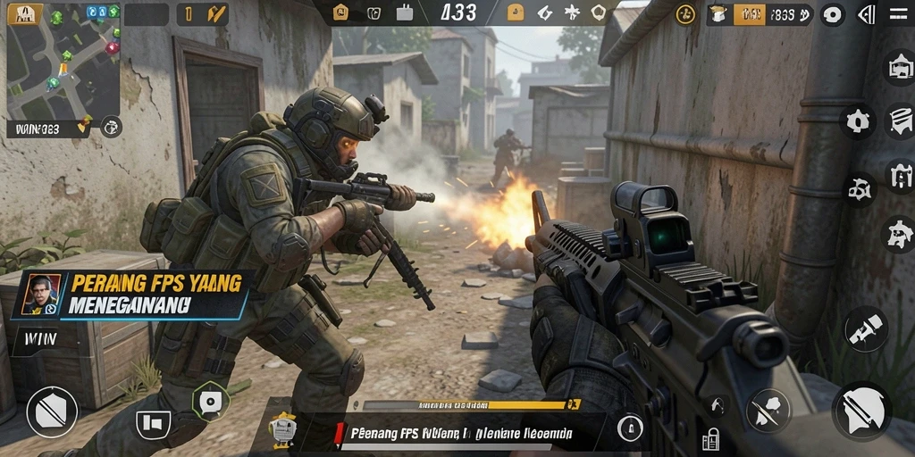 Tangkapan layar gameplay <strong>WIN33</strong> yang menunjukkan aksi FPS mendebarkan.
